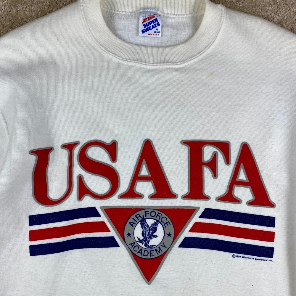 Vintage 1987 USAFA Air Force Academy Jerzees Super Sweats White Crewneck Medium - Picture 2 of 10